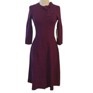 Eliza J. Long Sleeved Sweater Dress with Neck Bow, Cranberry Wine, Small